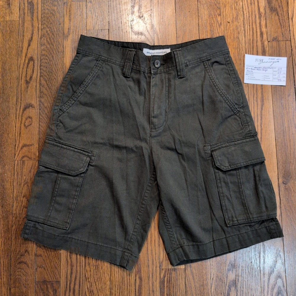 Amazon Essentials Mens‎ Cargo Shorts Olive Green 100% Cotton 29 Utility Hiking
